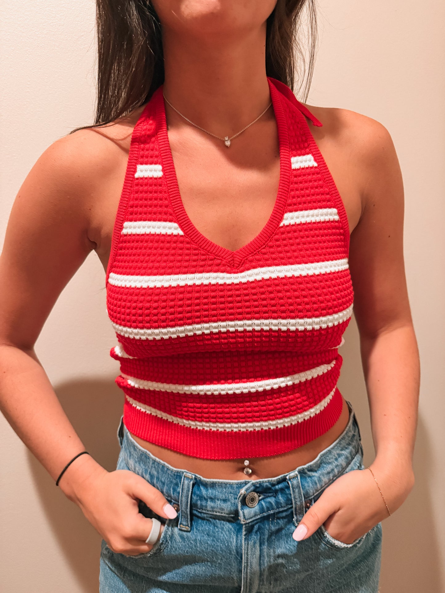 Cherry Striped Halter Tank