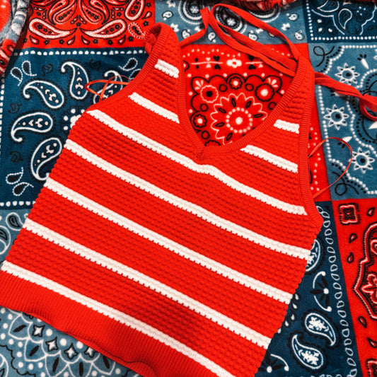 Cherry Striped Halter Tank