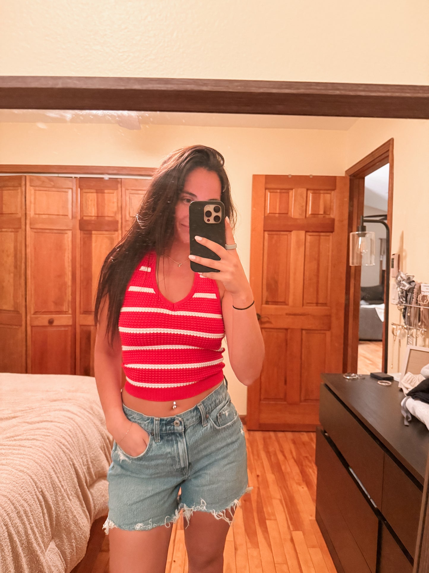 Cherry Striped Halter Tank
