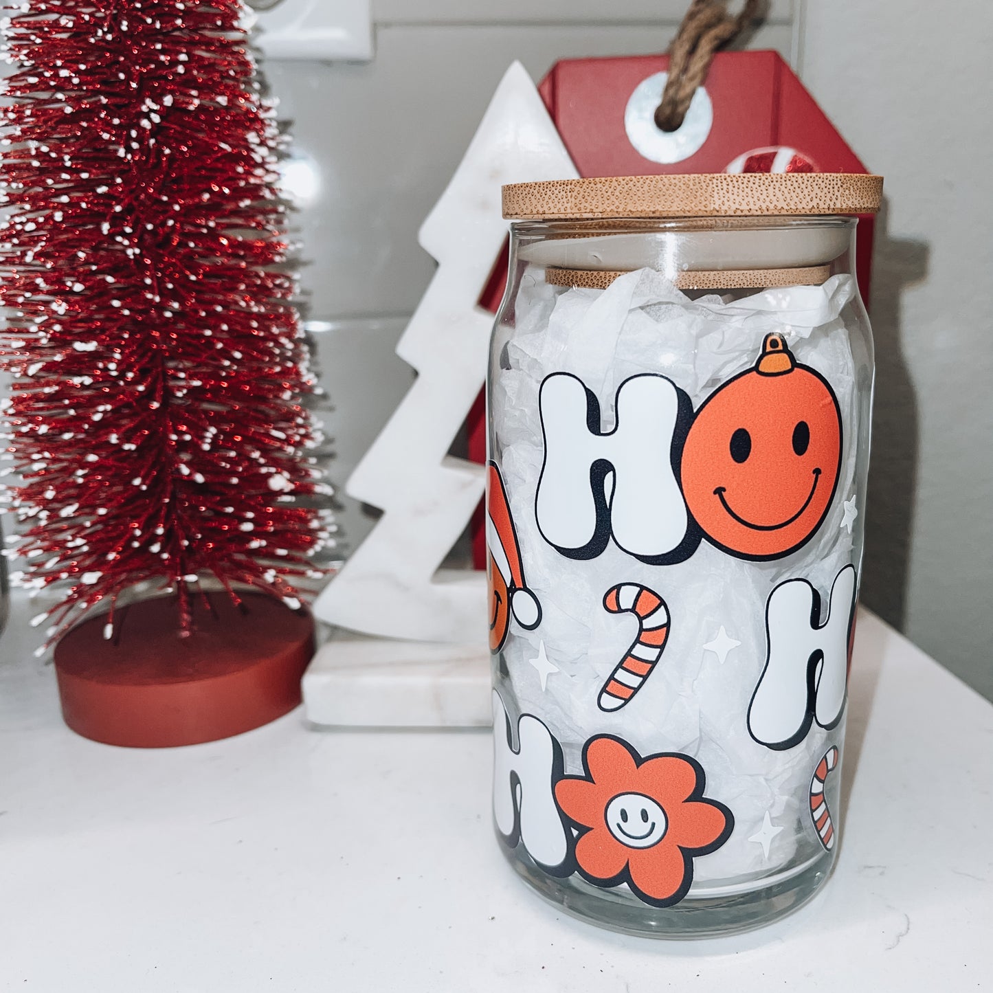 Retro Ho Ho Ho Glass Cup